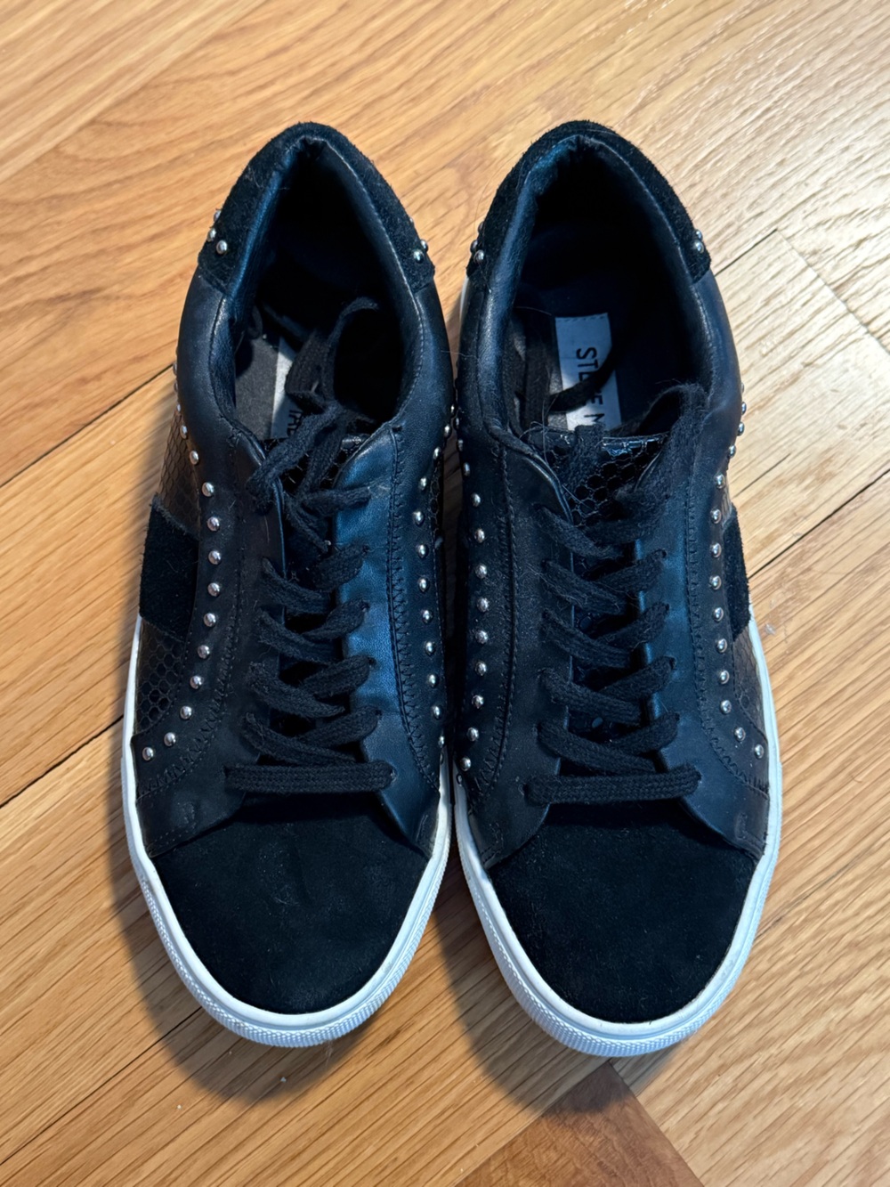 Steve Madden Black Studded Low Top Sneakers with White Sole